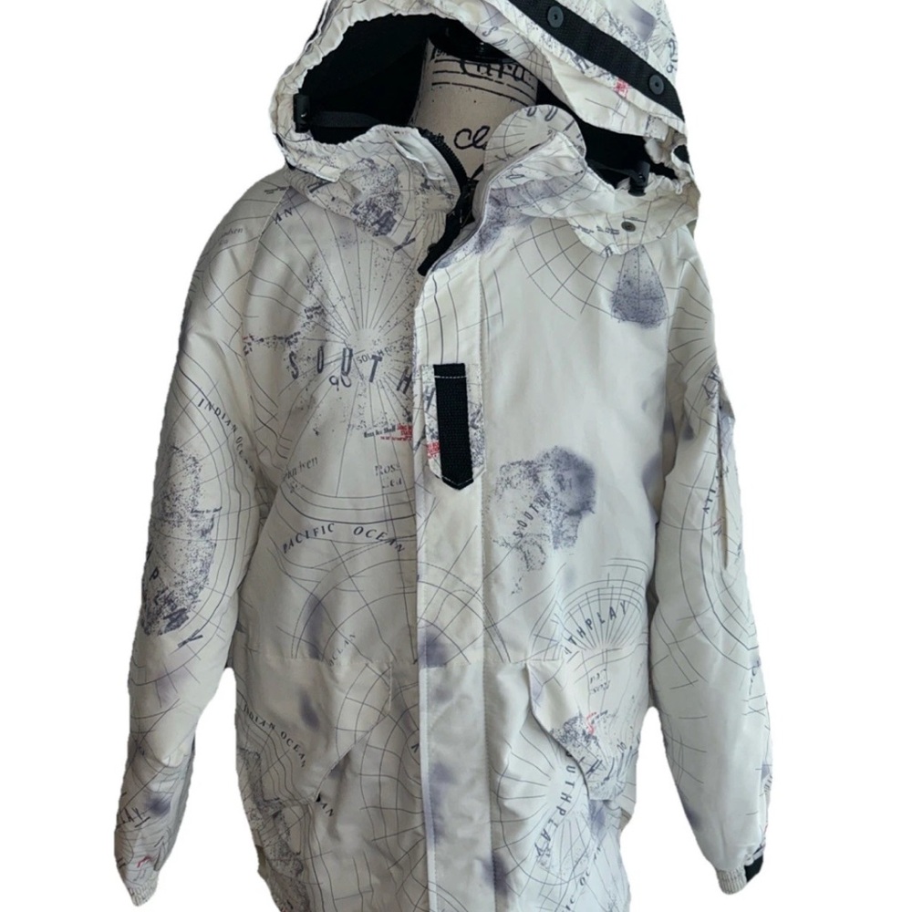 Men's White Ski Jacket with Map Print